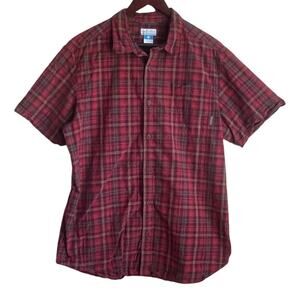 Columbia Mens Shirt L Red Plaid Cotton Button‎ Up Fishing Hiking Outdoor Preppy